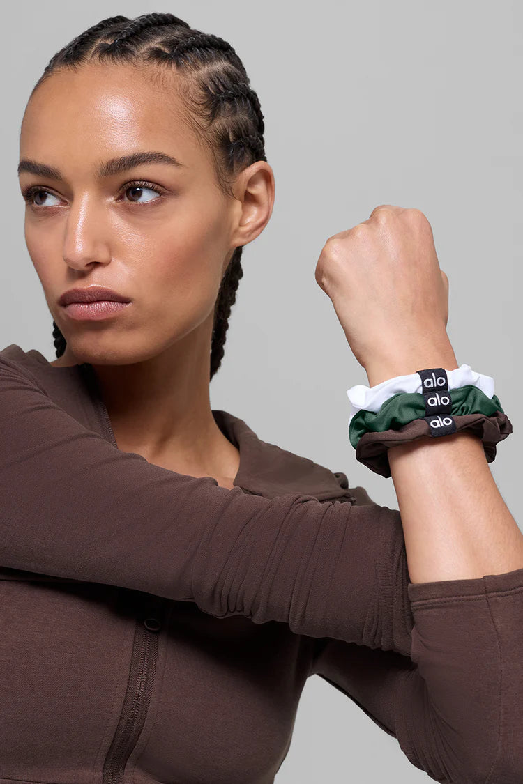 FRESH MINI SCRUNCHIE 3-PACK - BROWNSTONE/WHITE/CLOVER GREEN